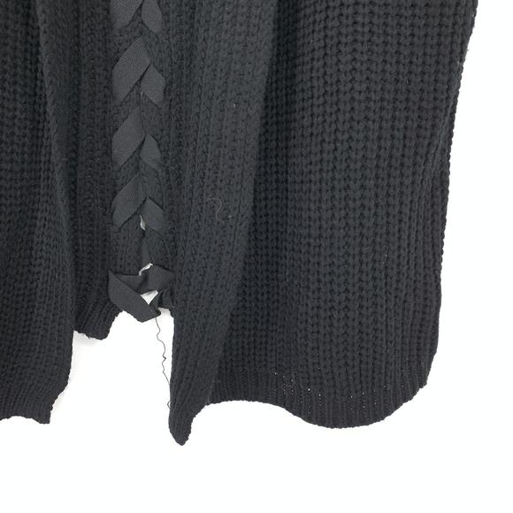 David and Young Women's O/S Open Front Lace Up Back Cardigan Sweater Vest Black - Picture 4 of 7